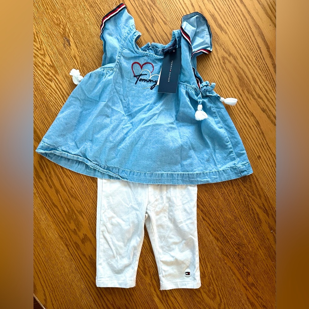 NWT Sz 18m Tommy Hilfiger Blue Denim Tank Top w/White Capri Pants Summer Outfit